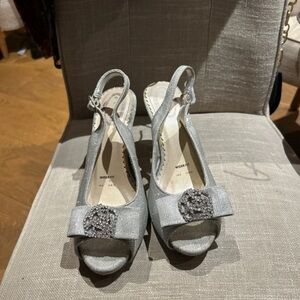 debut Silver Slingback Heels with Rhinestone Buckle